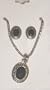 Genuine Sterling Silver Plated Short Chain Necklace with Onyx Pendant Earrings