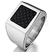 Men's Stainless Steel Carbon Fiber Ring Silver Black Checkered Square Unique
