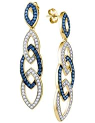 10KT Yellow Gold 1.45 CTW Blue Diamond Ladies Fashion Earring