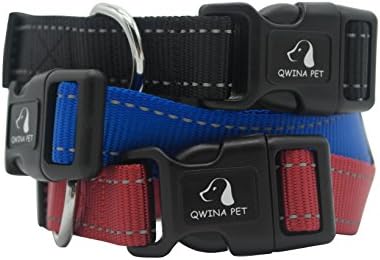 Qwina Pet 1 Inch Reflective Classic Solid Durable Polyester Nylon Dog Collar (Blue)