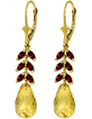 14k Gold Dangle Earrings with Natural Citrines and Garnets
