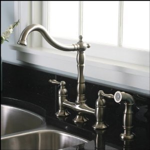 Brushed Nickel Kitchen Faucet with matching Sprayer – Bridge Style