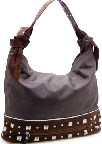 Dasein Designer inspired hobo bag with studs -Coffee