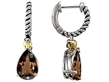 3.25 cts 925 Sterling Silver and 18k Gold Two Tone Genuine Smoky Quartz Earrings