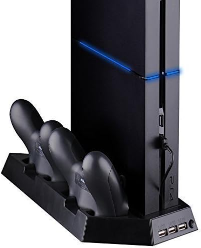 Vertical Stand With Cooling Fan Charger Station for Playstation 4 Controllers DualShock 4 + Dual USB HUB Charger Ports - Dual Use with Best Cooling and Charging System(Not fit for PS4 Pro))
