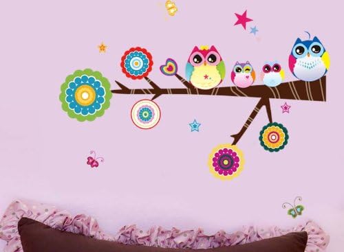 Rousmery Owl Family Playing on Branches Owl Wall Decal Sticker Nursery Wall Decal