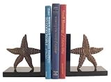 Set of Wood Bookends with Bronze Starfish