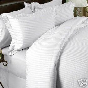 1200 Thread Count 4pc Olympic Queen Bed Sheet Set 100% Egyptian Cotton, Sateen Stripe, Deep Pocket, 1200 TC, Stripe White