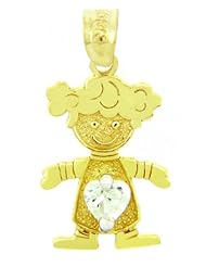Baby Girl CZ Crystal Clear Heart 14K Yellow Gold Charm