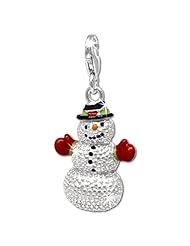 SilberDream Charm snowman red, black and green enameled, 925 Sterling Silver Charms Pendant with Lobster Clasp for Charms Bracelet, Necklace or Earring FC697