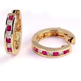 1 2 Carat Channel Set Diamond and Ruby Earrings in 14k Yellow Gold (with... by SecureHoop