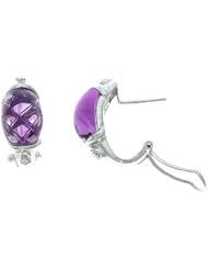 7.89CTW 14K White Gold Genuine Natural Amethyst and Diamond French Clip Earrings