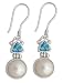 Pearl and blue topaz earrings, 'Mystical Sophistication' 2" L