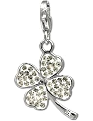 SilberDream Glitter Charm shamrock with white Czech crystals 925 Sterling Silver Charms Pendant with Lobster Clasp for Charms Bracelet, Necklace or Earring GSC513W
