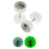 Glow in the Dark Spider Web Fake Plugs - 0G Fake Part - 16G Ear Wire - Sold as a Pair