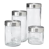 Libbey 55233 Cylinder-Shaped Glass Jars with Stainless-Steel Lids, Set of 4