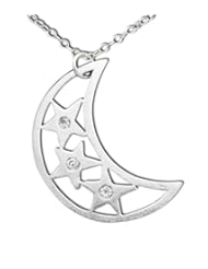 925 Sterling Silver Crescent Moon & CZ Star Pendant Necklace