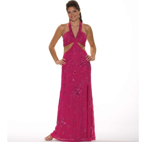 Formal Evening Gown. Beaded Stretch Dress in Fuschia for Prom - Party - Wedding by Sean Collection (20021)