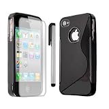 Brand New Designer S Line Silicone Gel Case Cover With Stylus Pen And Screen Protector Accessory Pack For The iPhone 4S 4 Siri Black From Yousave