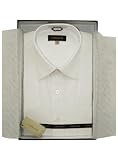 100% Cotton Men's Business Dress Shirt Traditional Spread Collar Extra Collar Stays Long Sleeve with Gift Box White