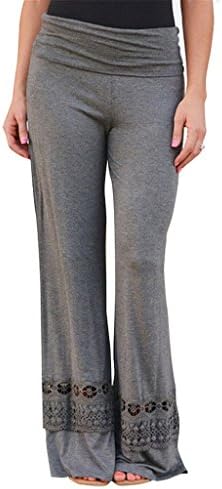 quackgrass Women's Palazzo Pants New Casual Loose Lace Stiching Pants,Grey S