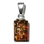 Certified Genuine Honey Amber and Sterling Silver Small Rectangular Pendant