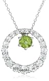 Sterling Silver White Topaz Circle w/ Peridot Three-in-One Pendant, 18