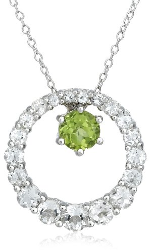 image Price of  Sterling Silver White Topaz Circle w/ Peridot Three-in-One Pendant, 18"