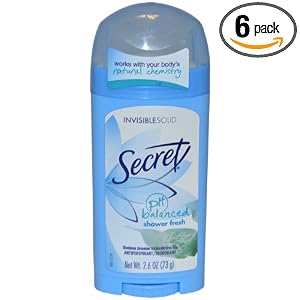 Secret Original Anti-Perspirant/Deodorant, Invisible Solid, Shower Fresh, 2.6-Ounces (Pack of 6)