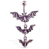 Gothic bat dangle belly ring