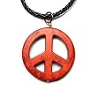 Charred Red Peace Sign Pendant on Braided Faux Leather Necklace