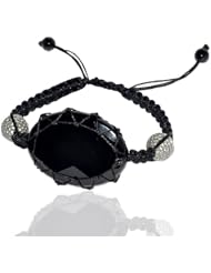 925 Sterling Silver Cz Beads And Black Onyx Faceted Gemstone Macrame Threads Bracelet Jewelry