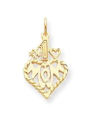 10K Yellow Gold #1 Mom in Heart Charm Mother Jewelry