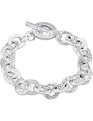 Hammered Finished Link Bracelet With Toggle Clasp Sterling Silver 7.5 Inch Brc675