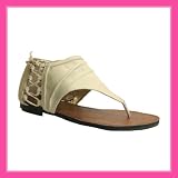 Women's Qupid Ivory Leatherette Thong Gladiator Sandals (Around76)