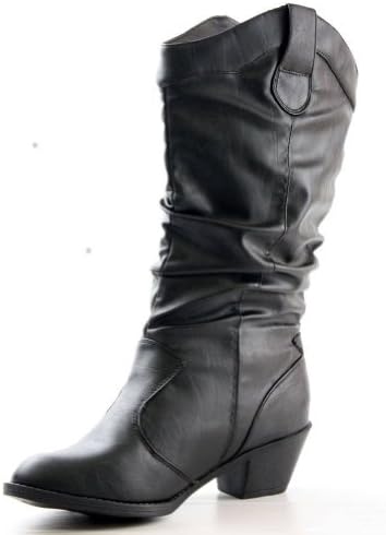 West Blvd Womens SEOUL COWBOY Boots Cowgirl Western Roper Slouch Mid Calf Shoes