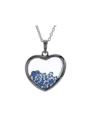 Floating March Birthstones Simulated Aquamarine Heart Shape Sterling Silver Glass Pendant