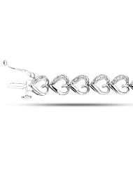 Sterling Silver Rhodium Plated Fancy Hearts Style Pave Set Diamond Tennis Bracelet - 7.25 Inches - 0.33 Tcw