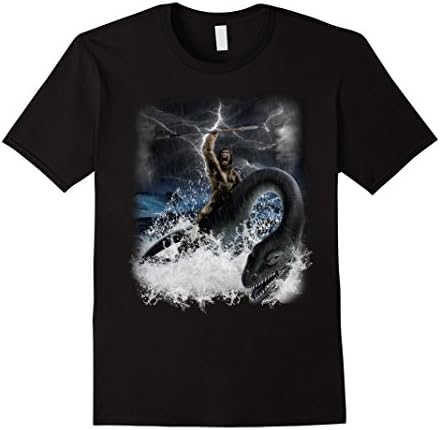 Men's EPIC Sasquatch Riding the Loch Ness Monster Funny T-shirt 3XL Black