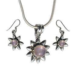 Pendant & Earrings Sterling Silver Rosequartz Jewelry (gpers026)