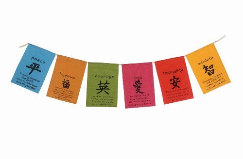 All Natural Handmade Tibetan Style affirmation flags – Peace, Happiness, Courage, Love, Tranquility, Wisdom