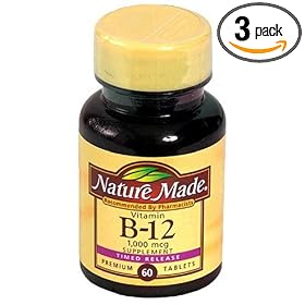 Nature Made Time-Release Vitamin B-12 Supplement Tablets, 1000 mcg, 60-Count Bottles (Pack of 3)