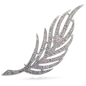 Diamond Cubic Zirconia Feather Brooch