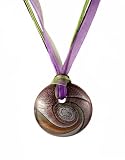 Necklace - N112 - Murano Glass Style - Round Shape ~ Purple, Green, Copper and Silver hung on 5 Strand Organza and Cotton Cord + 2' Extension Chain