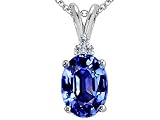 2.06 cttw 14k White Gold AAA Created Oval Tanzanite and Genuine Diamond Pendant