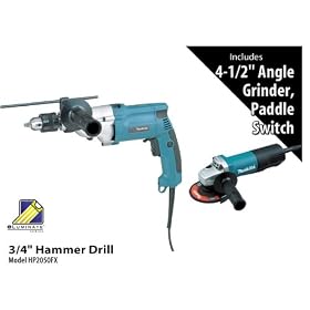 Makita HP2050FX 3/4-Inch Hammer Drill with 9557PB 4-1/2-Inch Grinder
