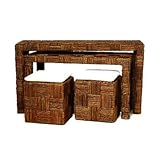 IMAGE OF Nesting Console Table with Two Stools in Abaca Twist