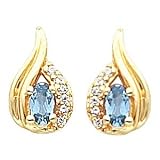 14K Yellow Gold Sky Blue Topaz and Diamond Earrings