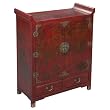 EXP Handmade Oriental Furniture - 42" Antique Style Red Leather Pagoda Style Storage Cabinet