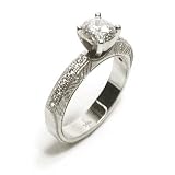 Platinum Engraved Engagement Ring, Ring Size 6.5 (0.35 T.w) Center Stone NOT Included